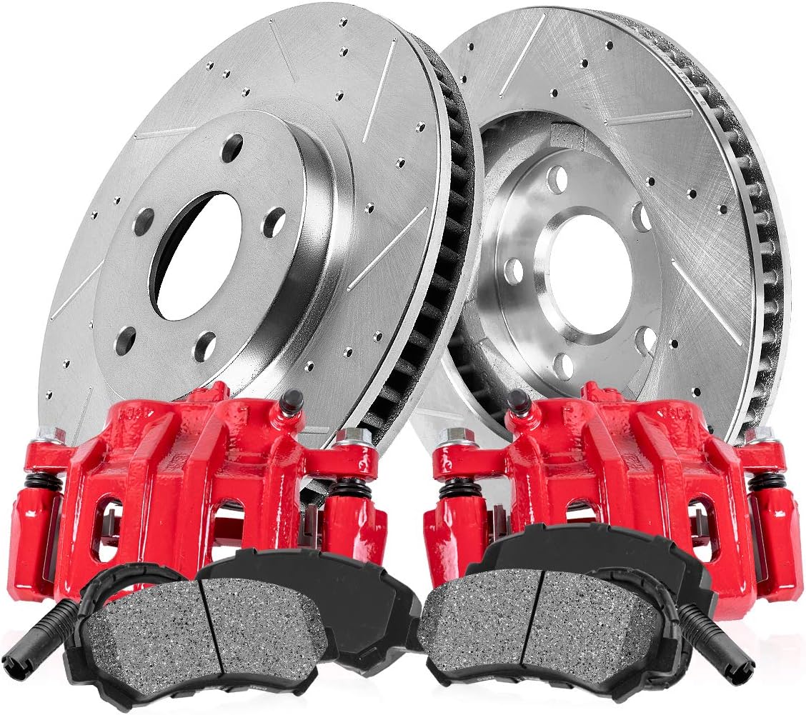 Red Powder Coated Calipers Rotors Ceramic Pads Kit D83796