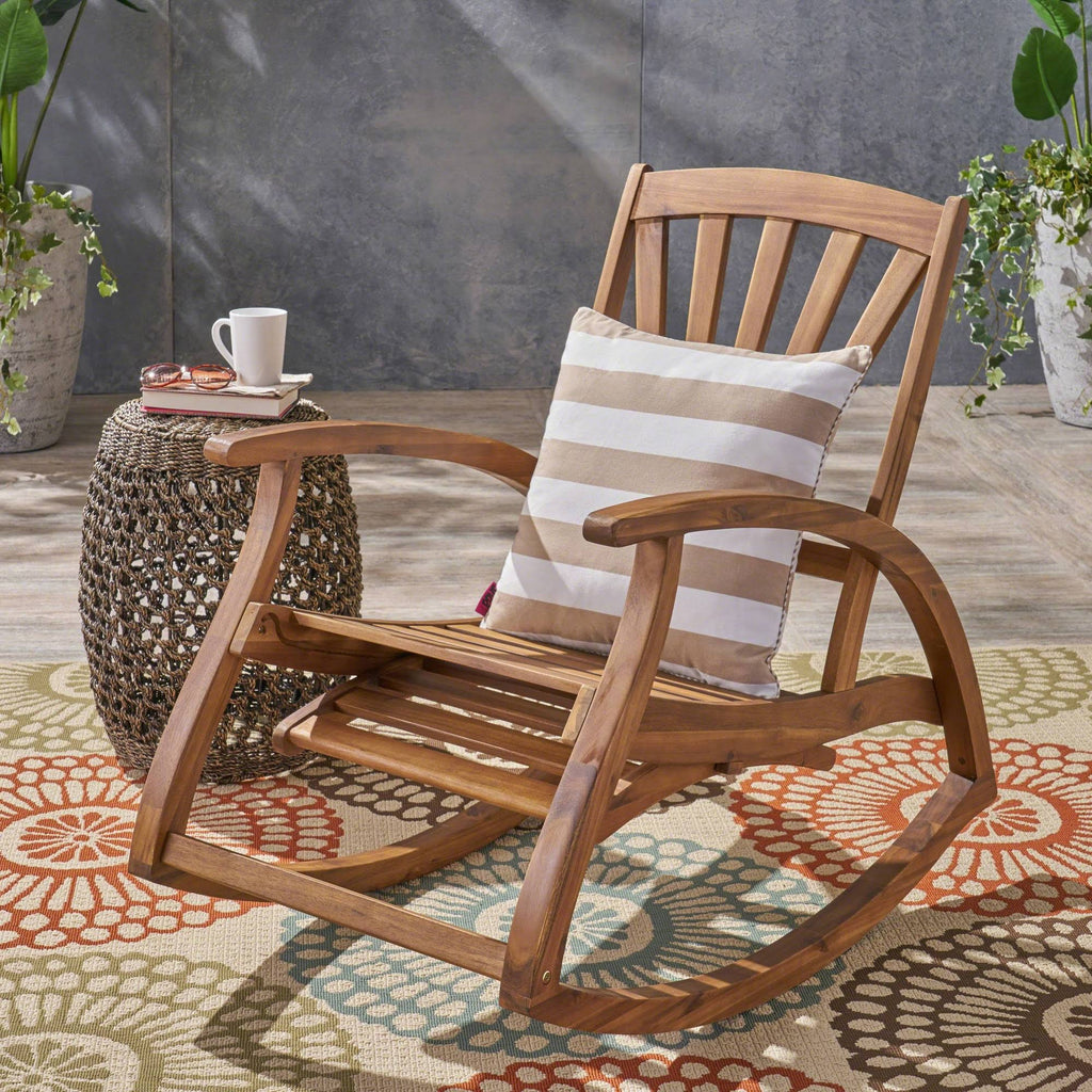 Teak Finish Acacia Rocking Chair with Footrest U3540