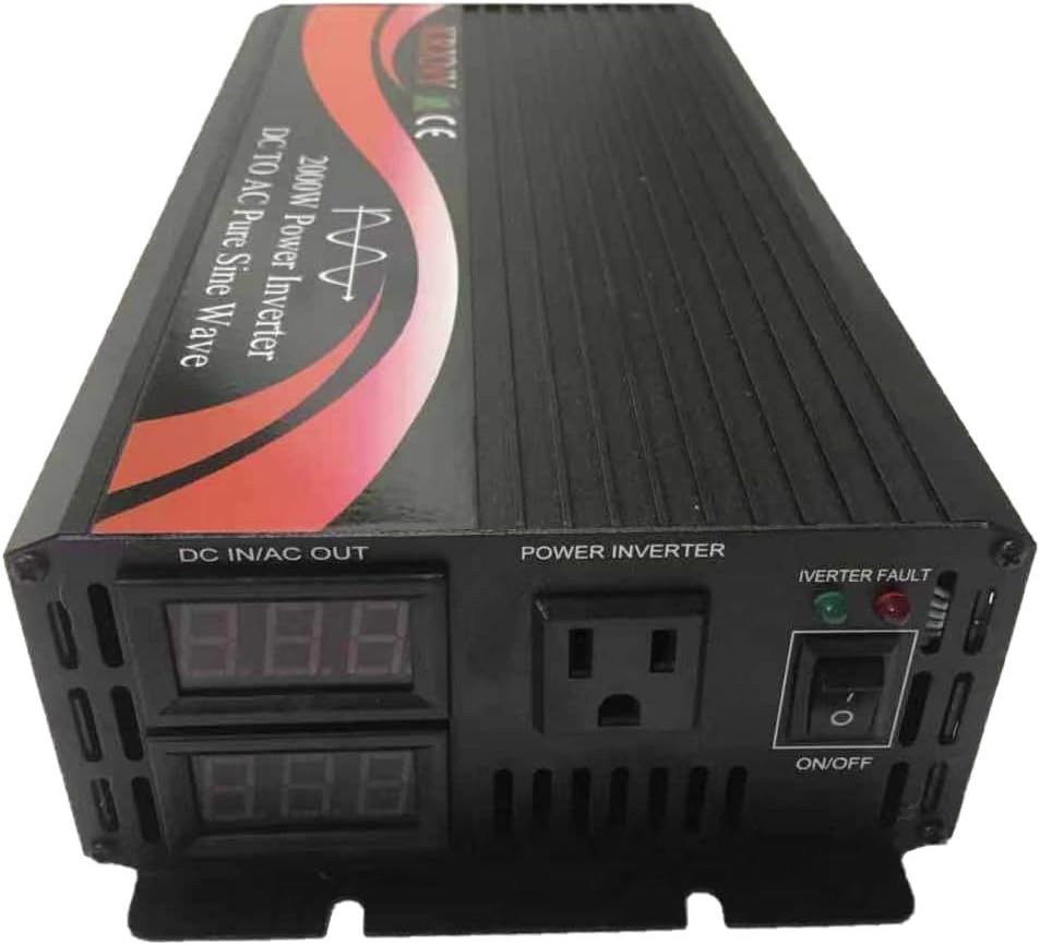 2000W Pure Sine Wave Power Inverter 12V DC to 110V 120V AC 60HZ with LED Display D726