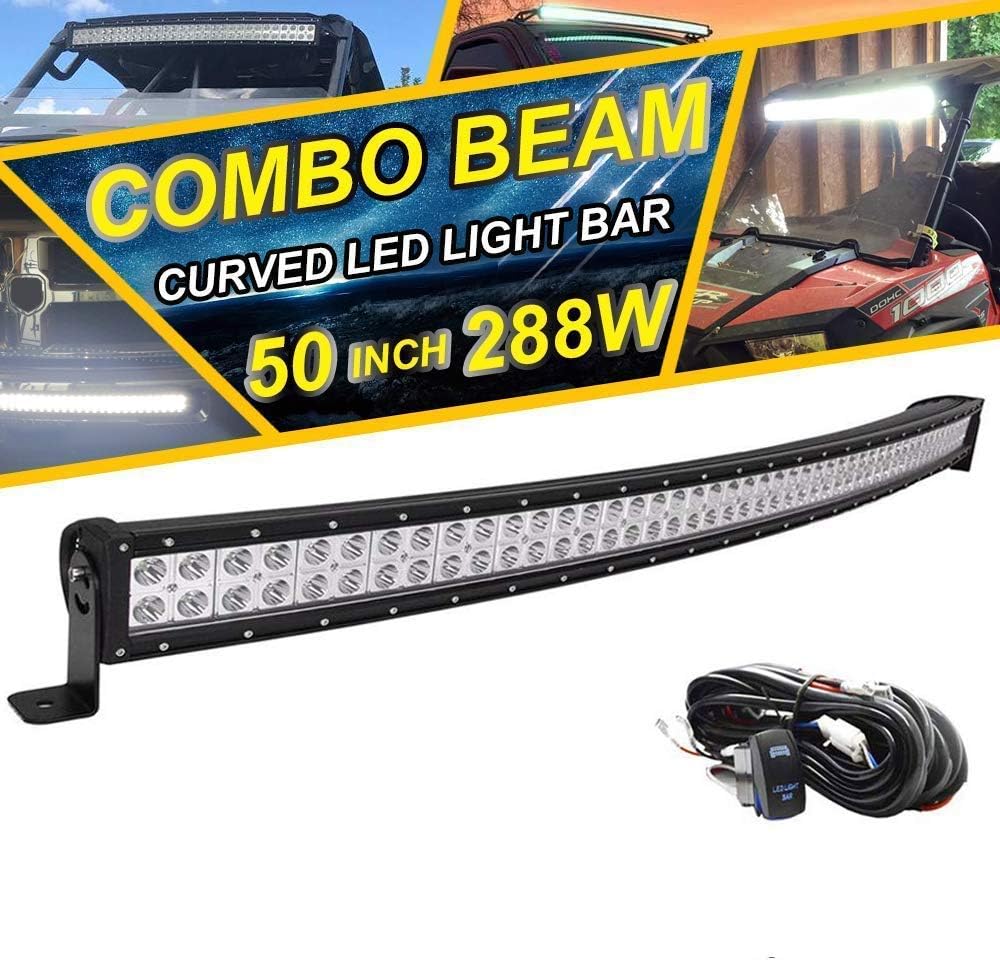 LED Light Bar Mount Windshield Kit 50 288W Curved Front Pillar Side 2x 18W 3 Cube Lights Brackets w/ 2x Wiring Kit Full Size Pro-Fit Cage Upper For 2013-2021 Polaris Ranger XP 1000 900 570 D594377