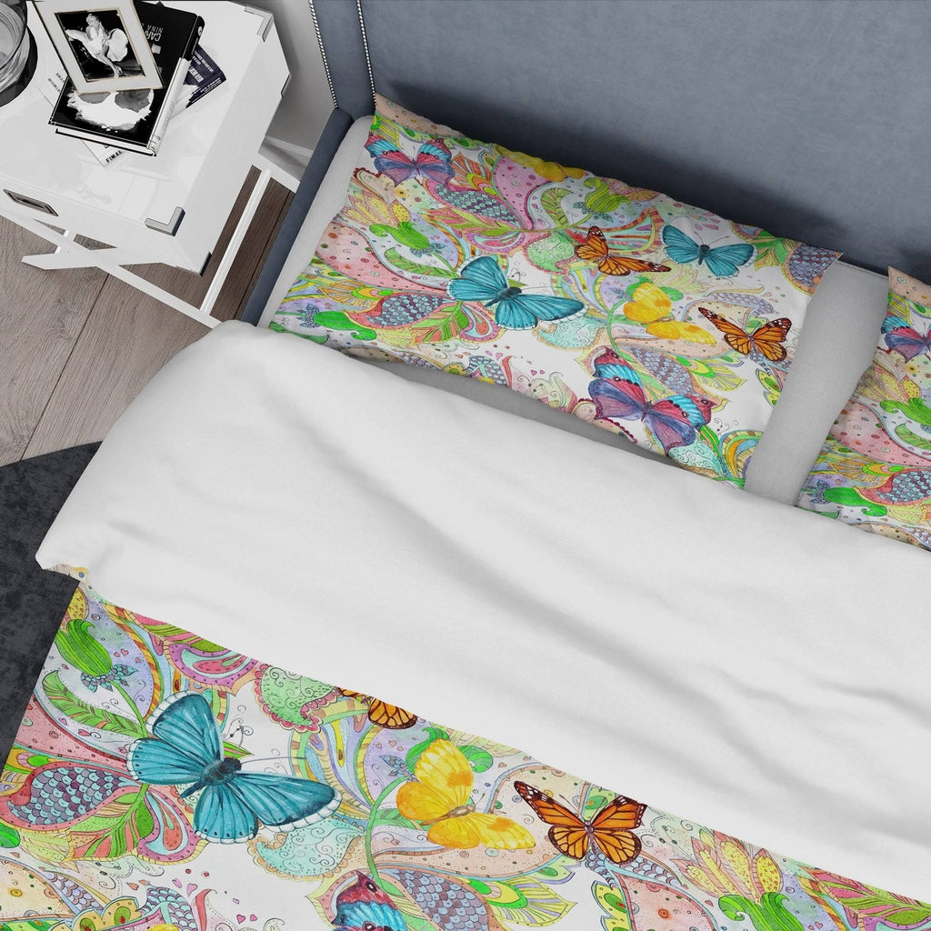 Bohemian Colorful Butterflies Floral Bedding Set Duvet Cover Shams V41401