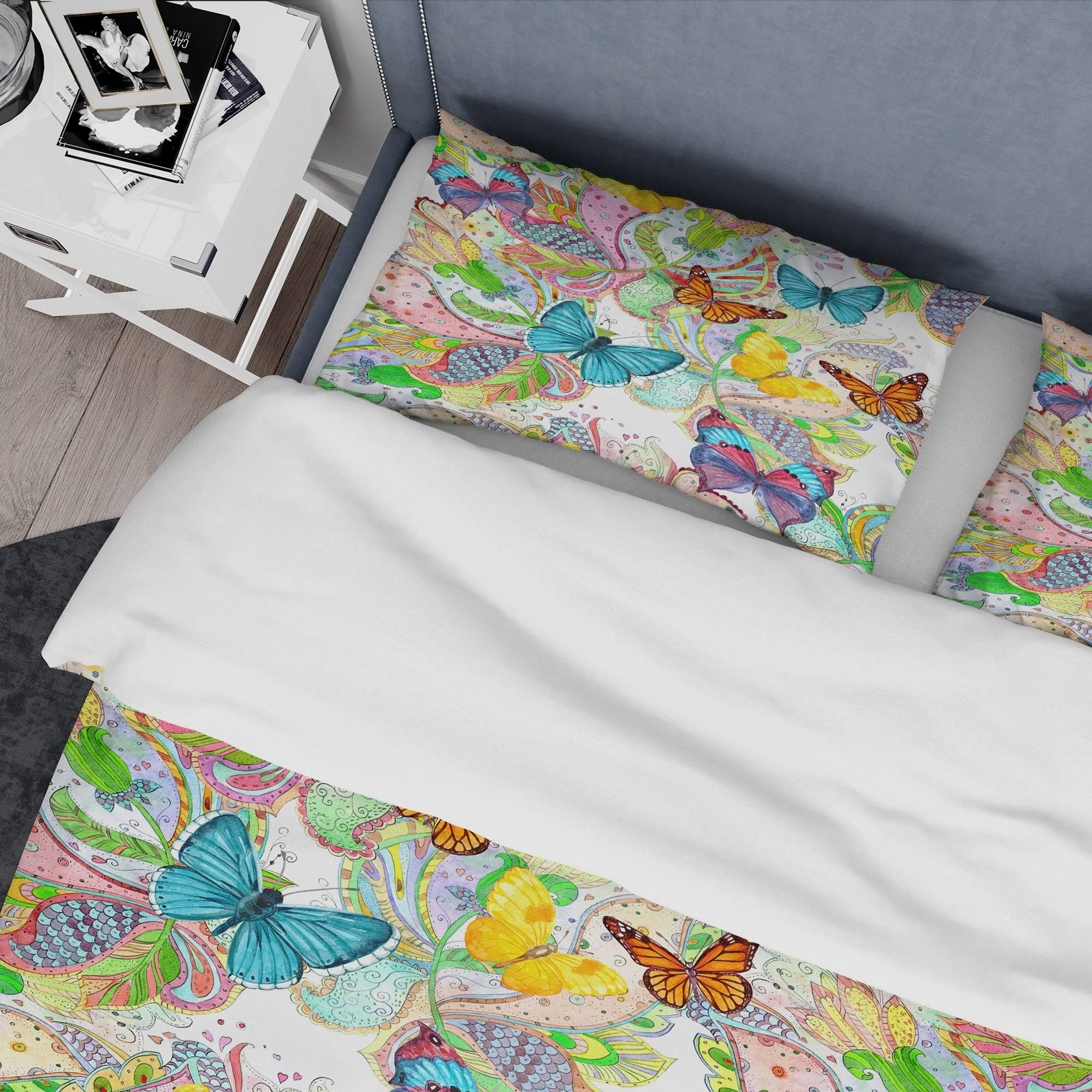 Bohemian Colorful Butterflies Floral Bedding Set Duvet Cover Shams V41401