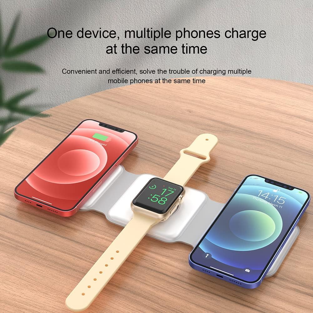 3 in 1 Magnetic Wireless Charging Stand with Cable for iPhone AirPods iWatch Android, White U7187