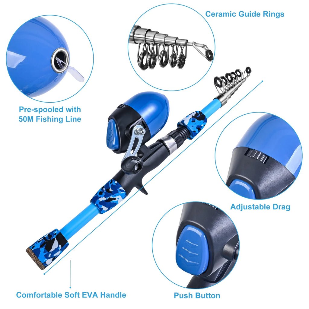 Kids Fishing Rod and Reel Combo with Collapsible Stool and Tackle Box D808
