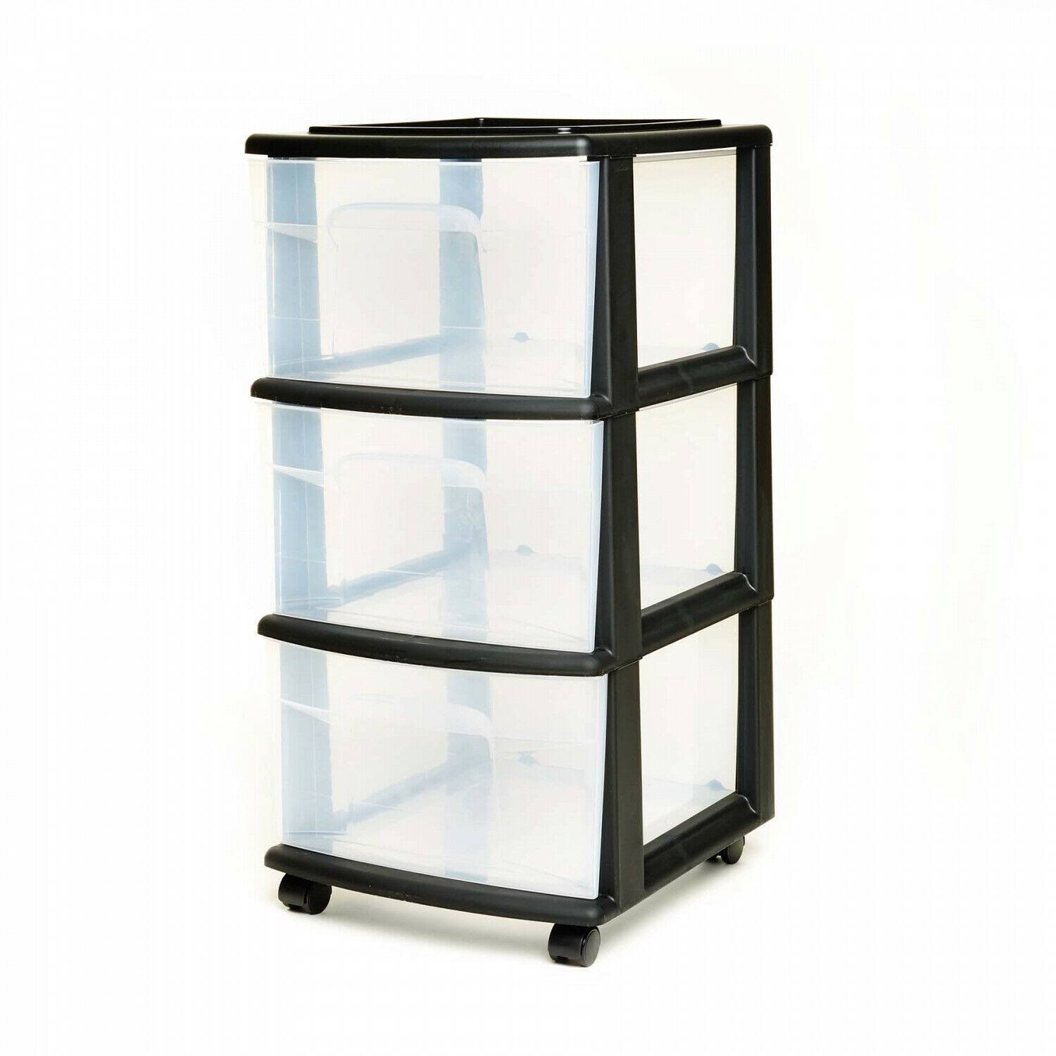 3 Drawer Medium Cart with Casters, Set of 2 - Black/Clear Y135375