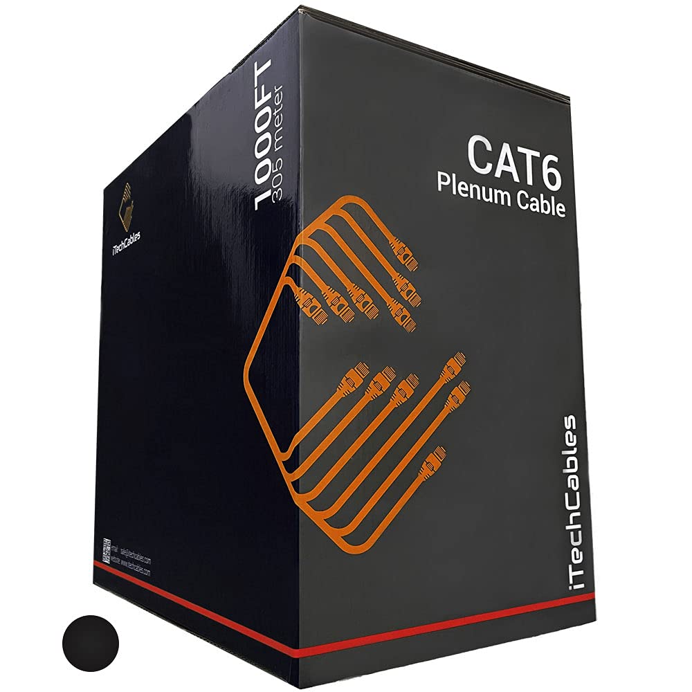CAT6 Plenum Bulk Ethernet Cable 1000ft, 23AWG 4Pair Solid, Black U137526