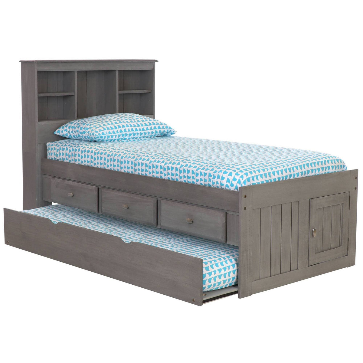 Charcoal Twin Bookcase Bed with 3 Drawers and Trundle T6313
