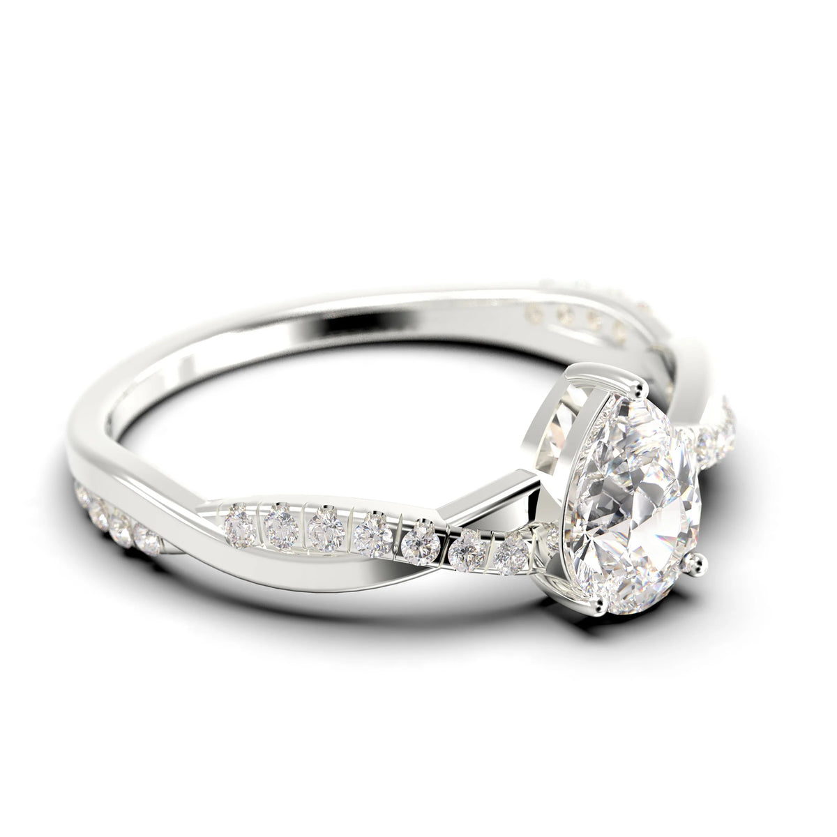 1.25 Carat Pear Cut Moissanite Engagement Ring in 925 Sterling Silver With 18k White Gold Plating R29104