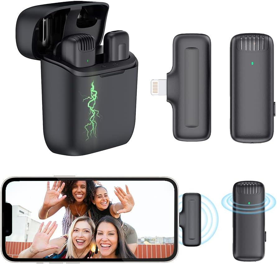 Wireless Lavalier Microphone with Charging Case, Black, Pack of 2 M36342