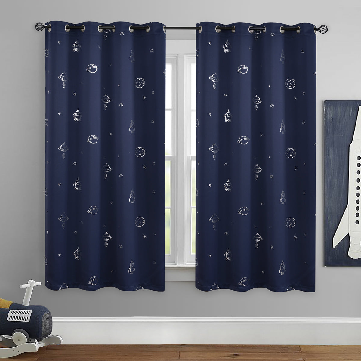 Navy 63 inches Blackout Grommet Curtains 2 Panels H701