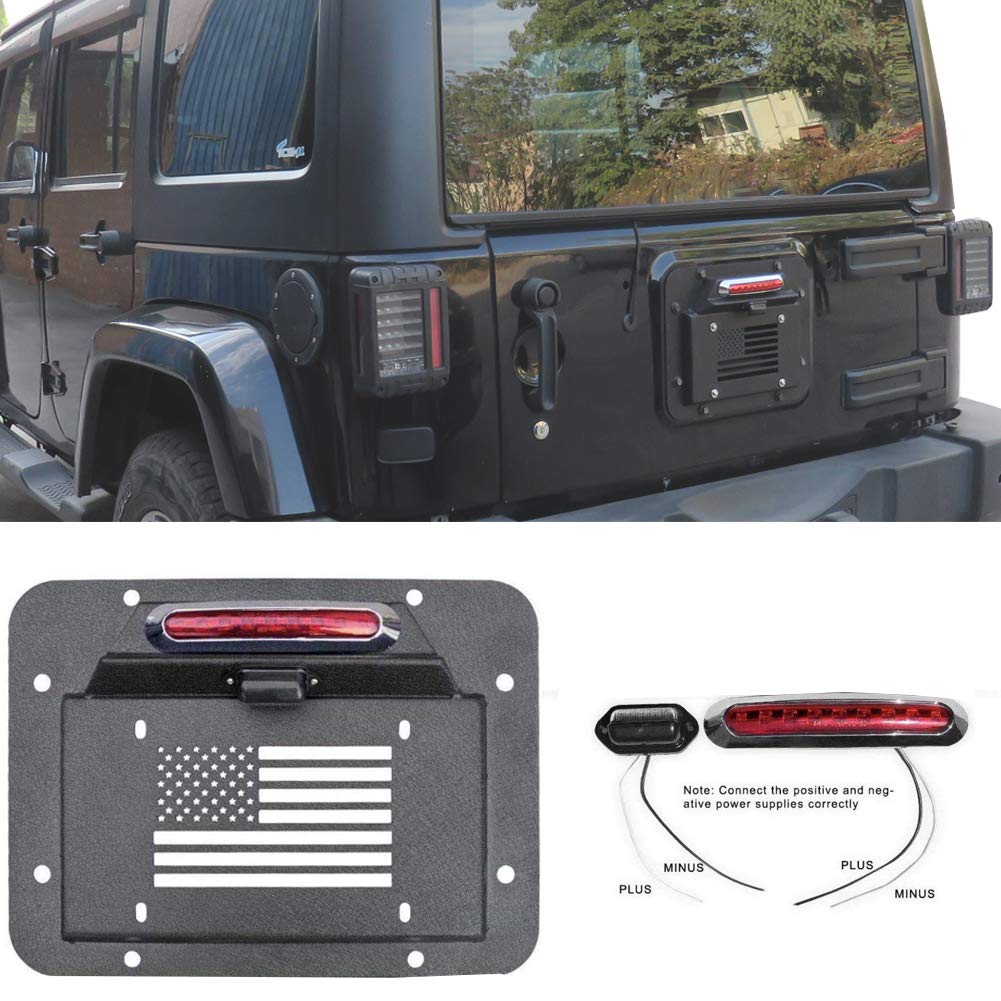 Spare Tire Delete License Plate Relocation Kit with Plate Light and Third Brake Light for Wrangler JK JKU I139