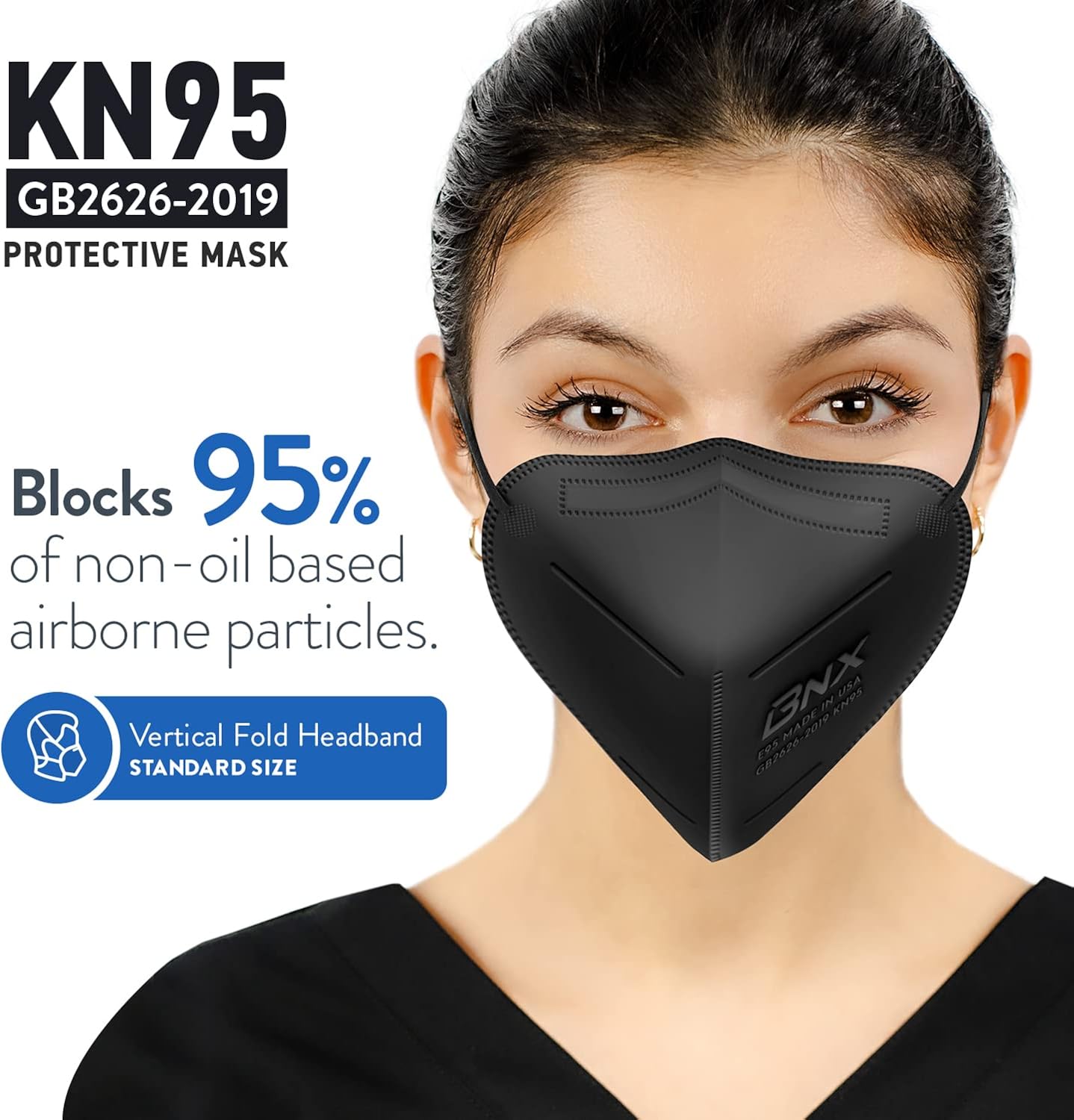 Black KN95 Disposable Particulate Respirator Mask, 50 Pack R8580