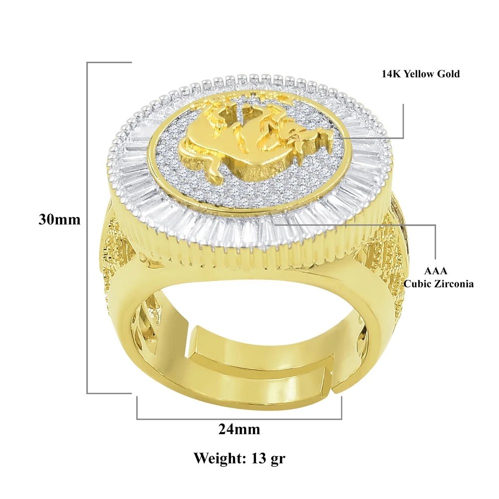 14K Yellow Gold Finish Simulated Diamond Taurus Ring J48874