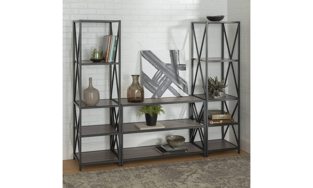 Rustic Industrial 3-Piece Bookcase Set C57730