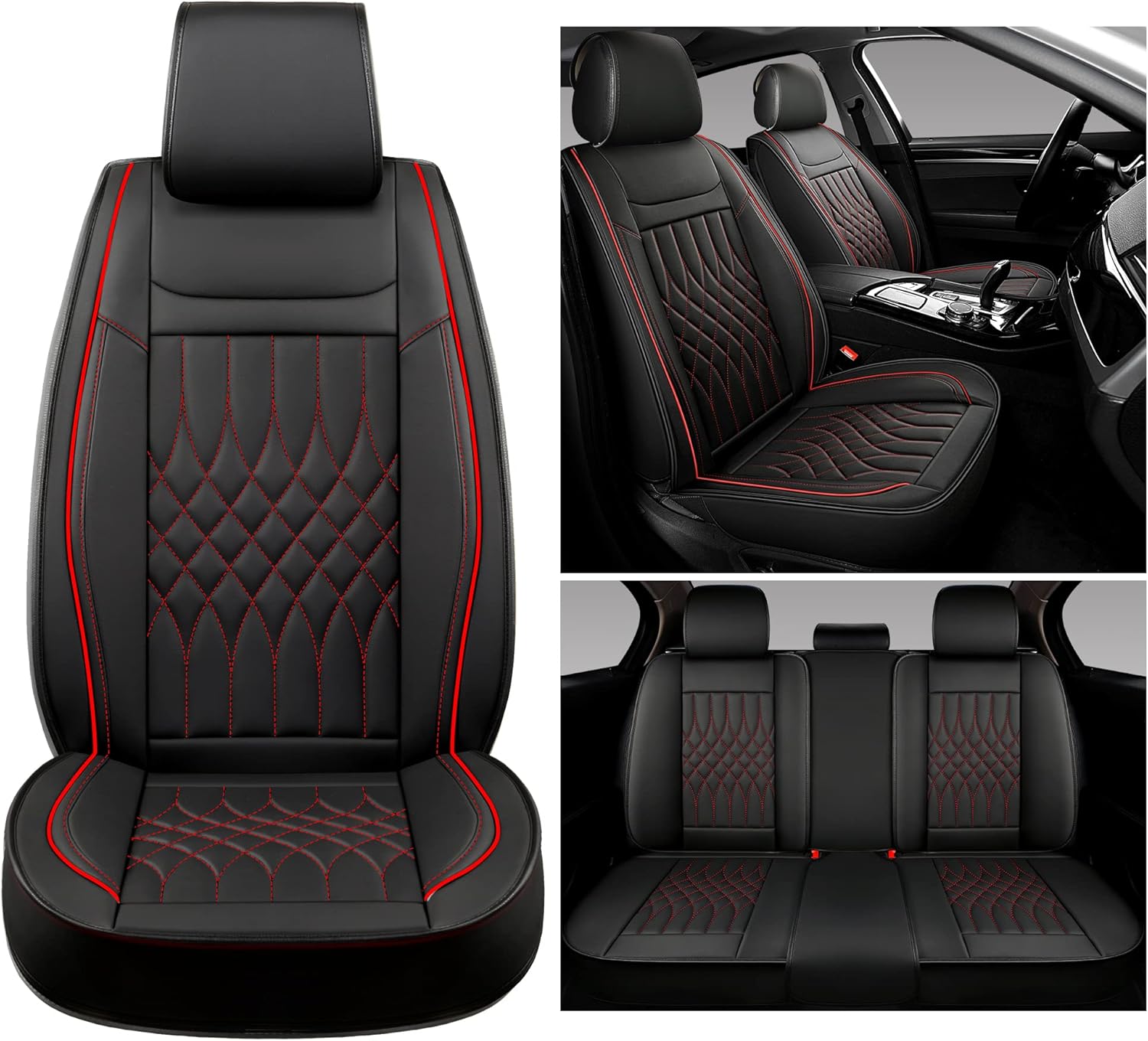 Black Leather Car Seat Covers 2 PCS Front A991861