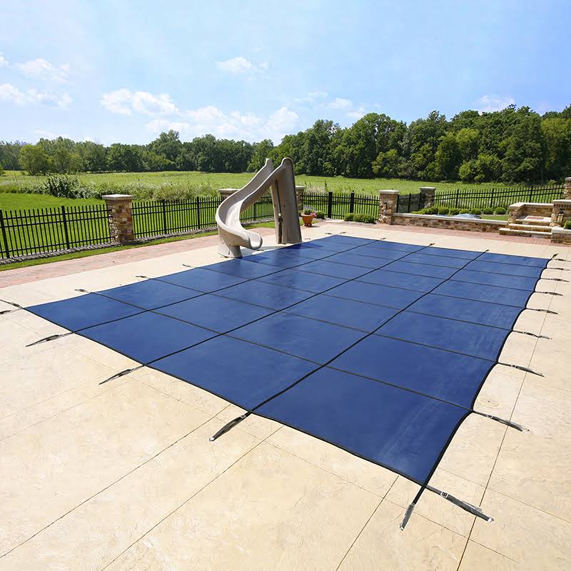 Blue 20-Year Ultra Light Solid Safety Cover for 14-ft x 28-ft Pool w/ Left Step X698