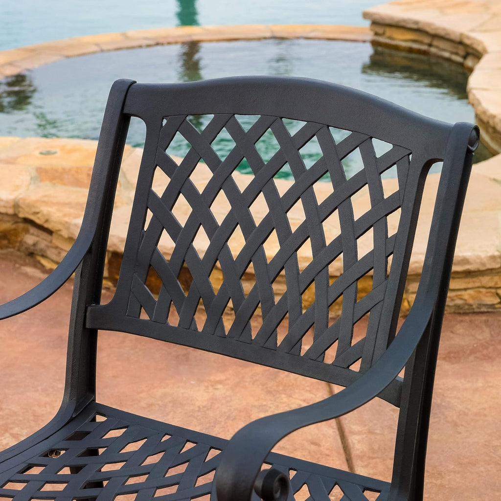 Black Sand Cast Aluminum Outdoor Chairs, 2-Pcs Set P9192