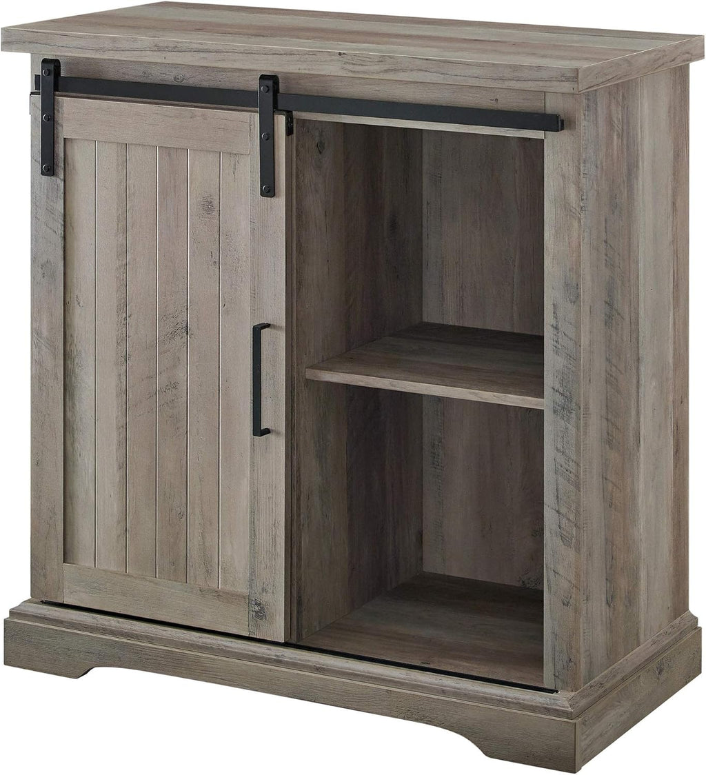 Grey Wash Sliding Slat Door Storage Cabinet I373197