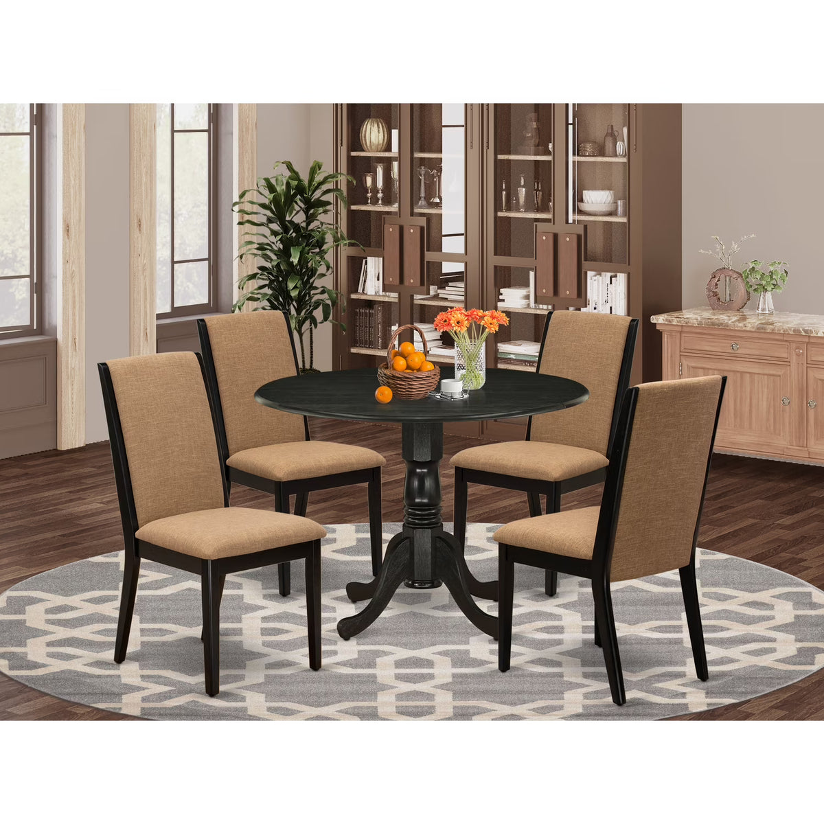 5-piece Wood Dinette Set in Black/Light Sable N473