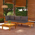 3 Piece Dark Gray Cushioned Corner Sofa and Table Acacia Wood Sectional Outdoor Furniture Set N25013