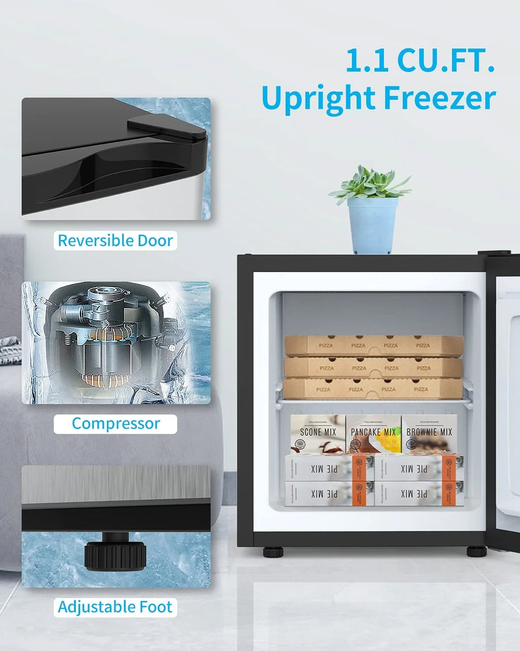 1.1 Cu.Ft Compact Upright Freezer with Shelf & Adjustable Thermostat E972