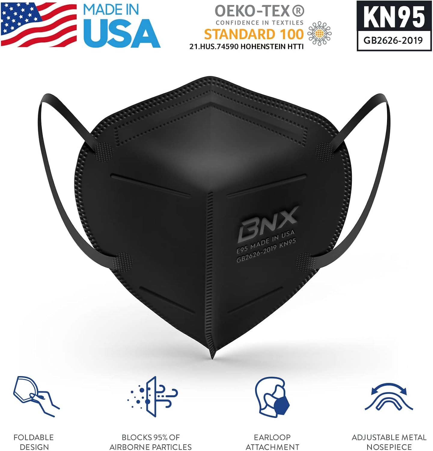 Black KN95 Disposable Particulate Respirator Mask, 50 Pack R8580