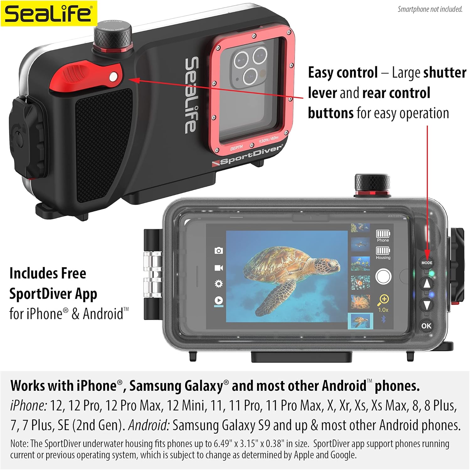 Waterproof Underwater Smartphone Scuba Case, Black, Without Light K937386