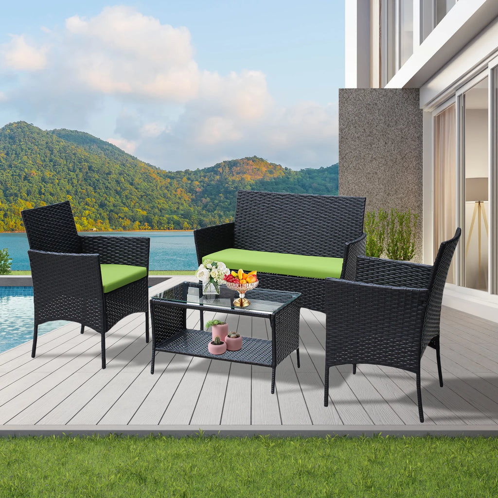 4 Pieces Outdoor Rattan Patio Sofa Set with Coffee Table P873705