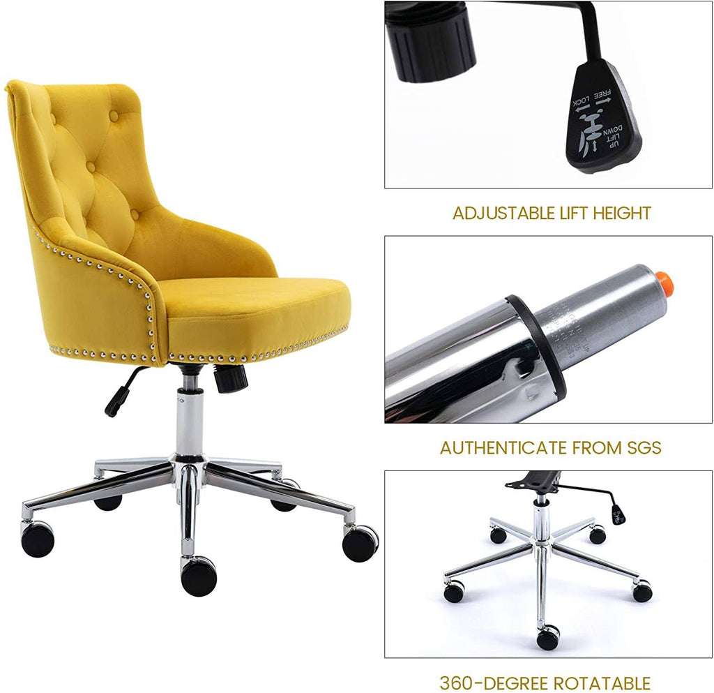 Yellow Tufted Velvet Desk Chair with Arms H1605