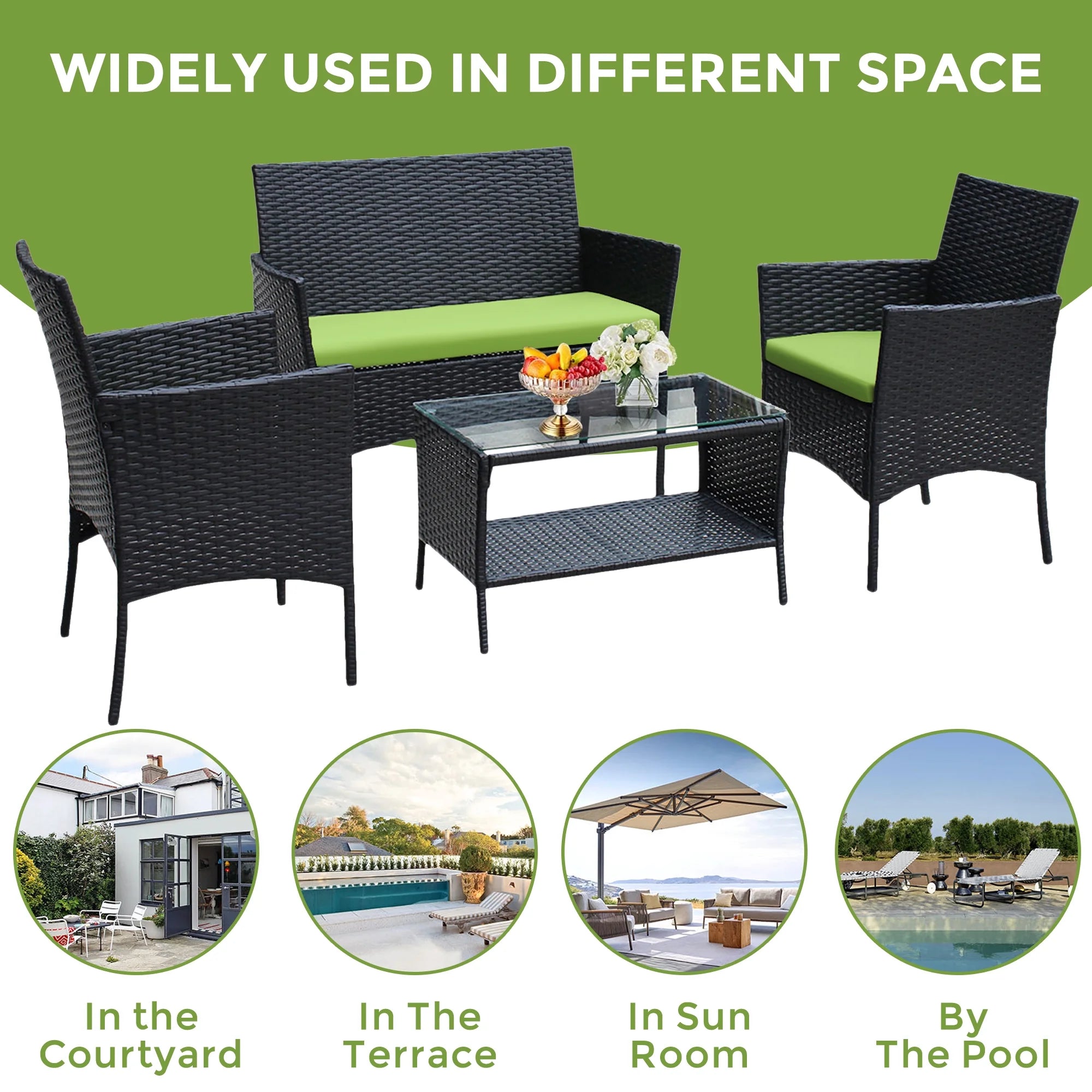 4 Pieces Outdoor Rattan Patio Sofa Set with Coffee Table P873705