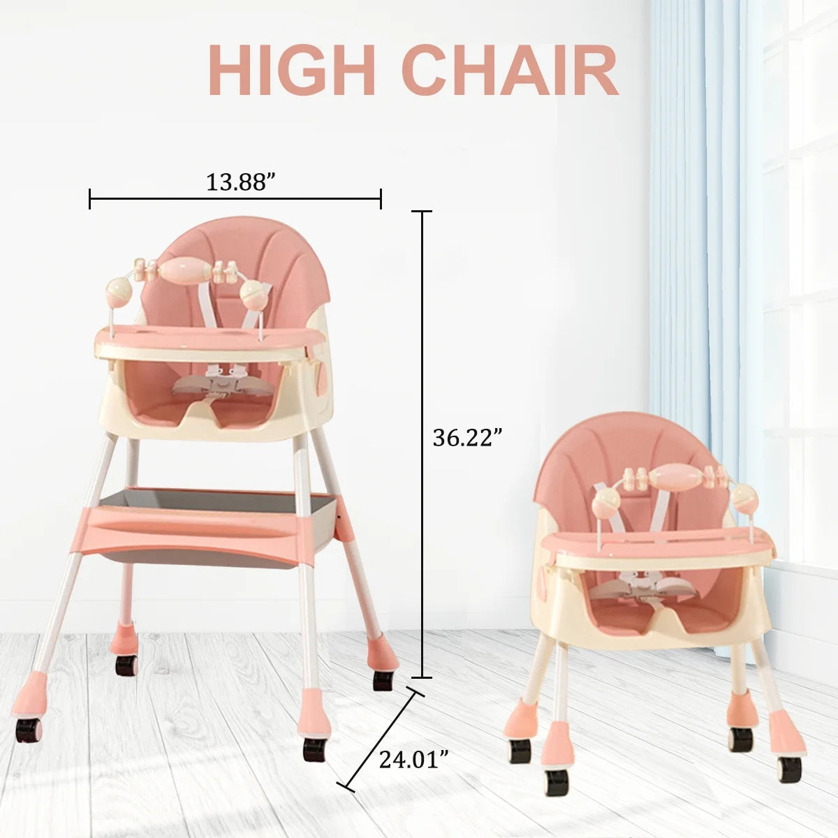 Pink 4-in-1 Baby Highchair with Five-Point Snap Button B412
