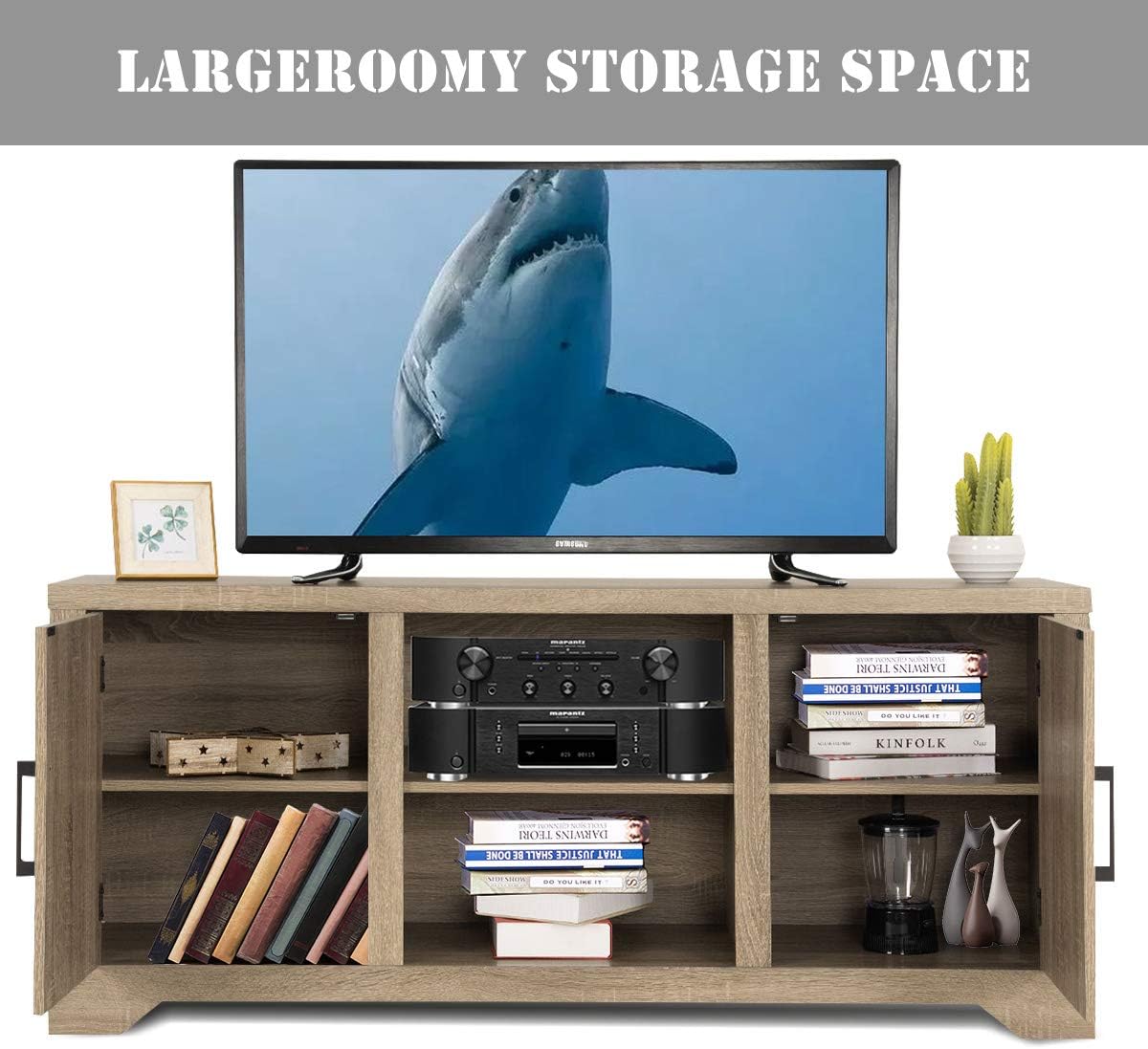 Farmhouse Barn Wood TV Stand with Doors and Shelves A600835