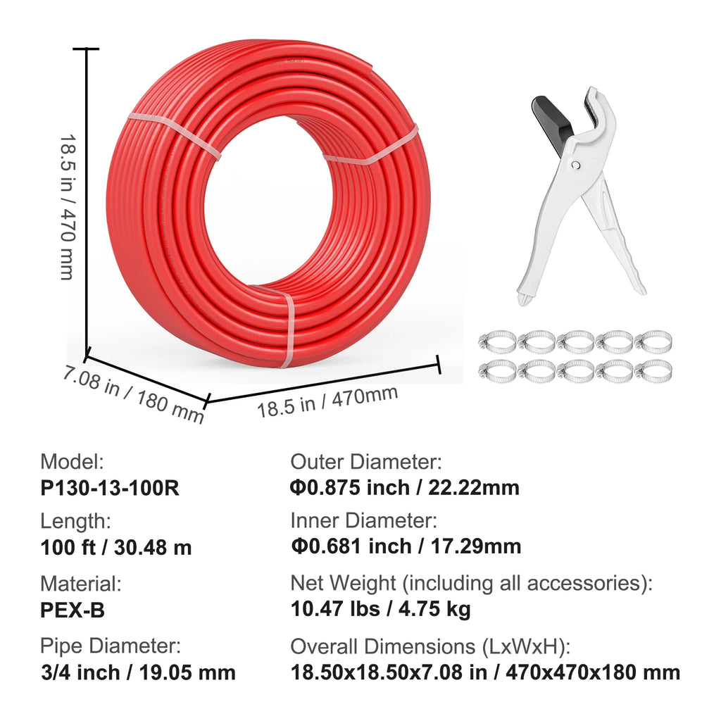 3/4” x 100ft Red PEX-B Tubing with Pipe Cutter T49222