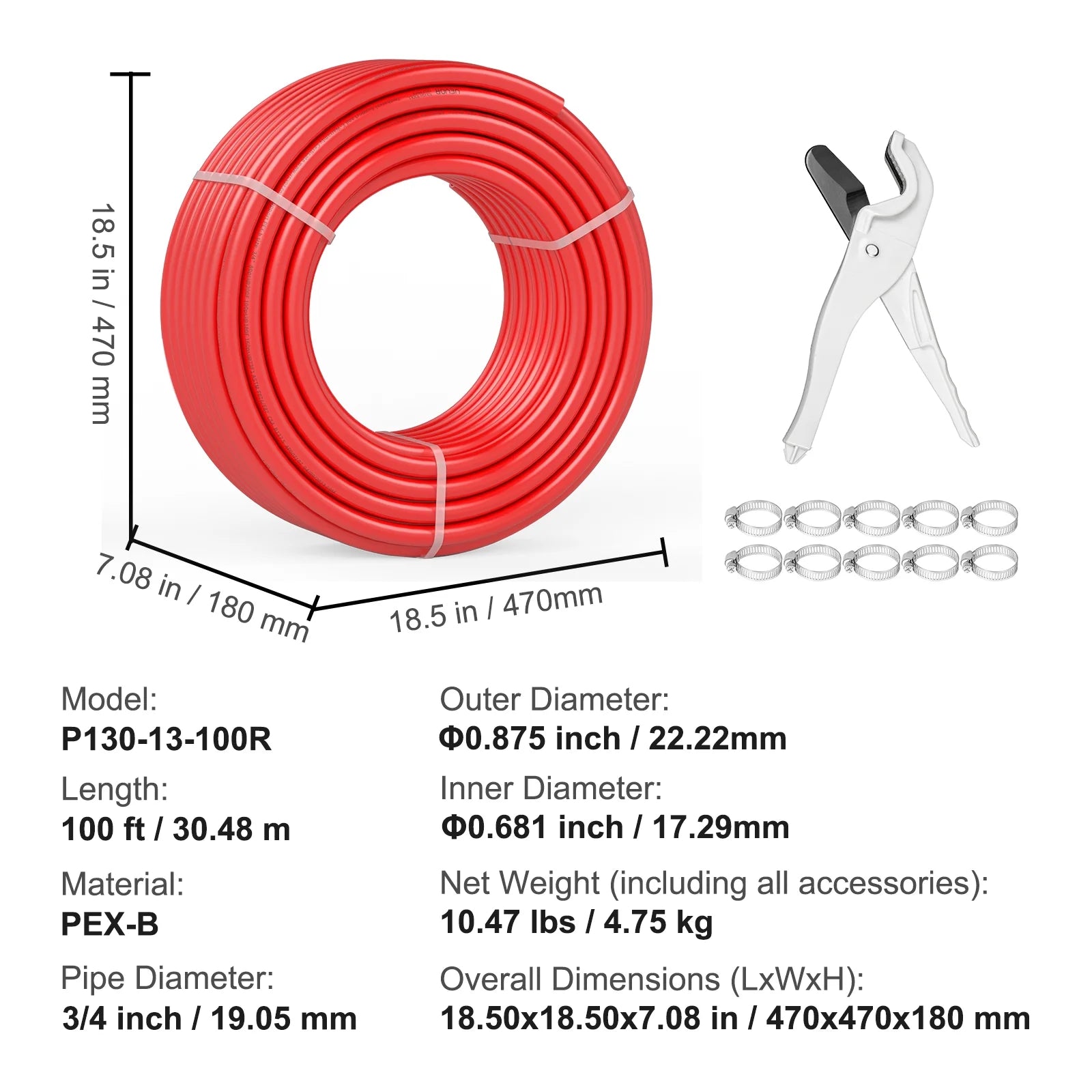 3/4” x 100ft Red PEX-B Tubing with Pipe Cutter T49222