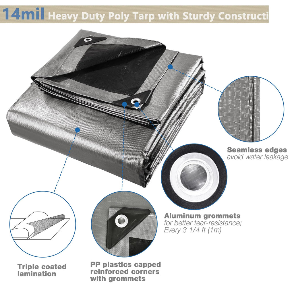 20x30' 14 Mil Heavy Duty Reinforced Poly Tarp Waterproof Cover M672