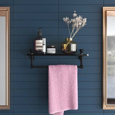 Matte Black Wall Shelf with Towel Bar Y623647