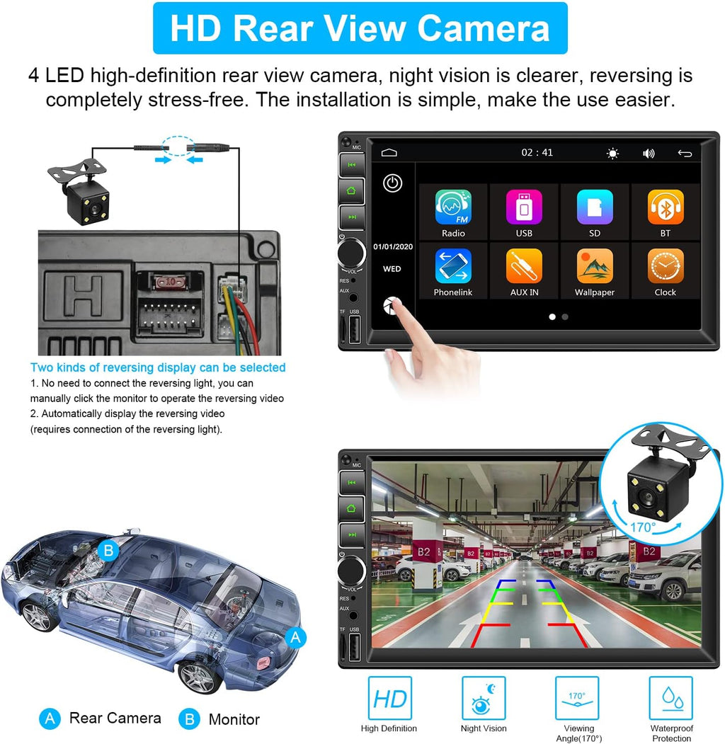 7 inch Touchscreen Car Stereo with Bluetooth, Rear View Camera A819