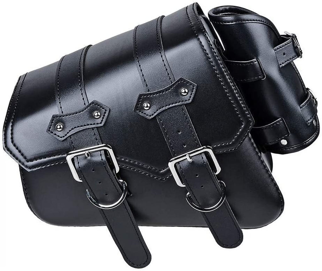 Left Black Soft PU Leather Solo Swing Arm Saddle Bag with Side Storage T88101