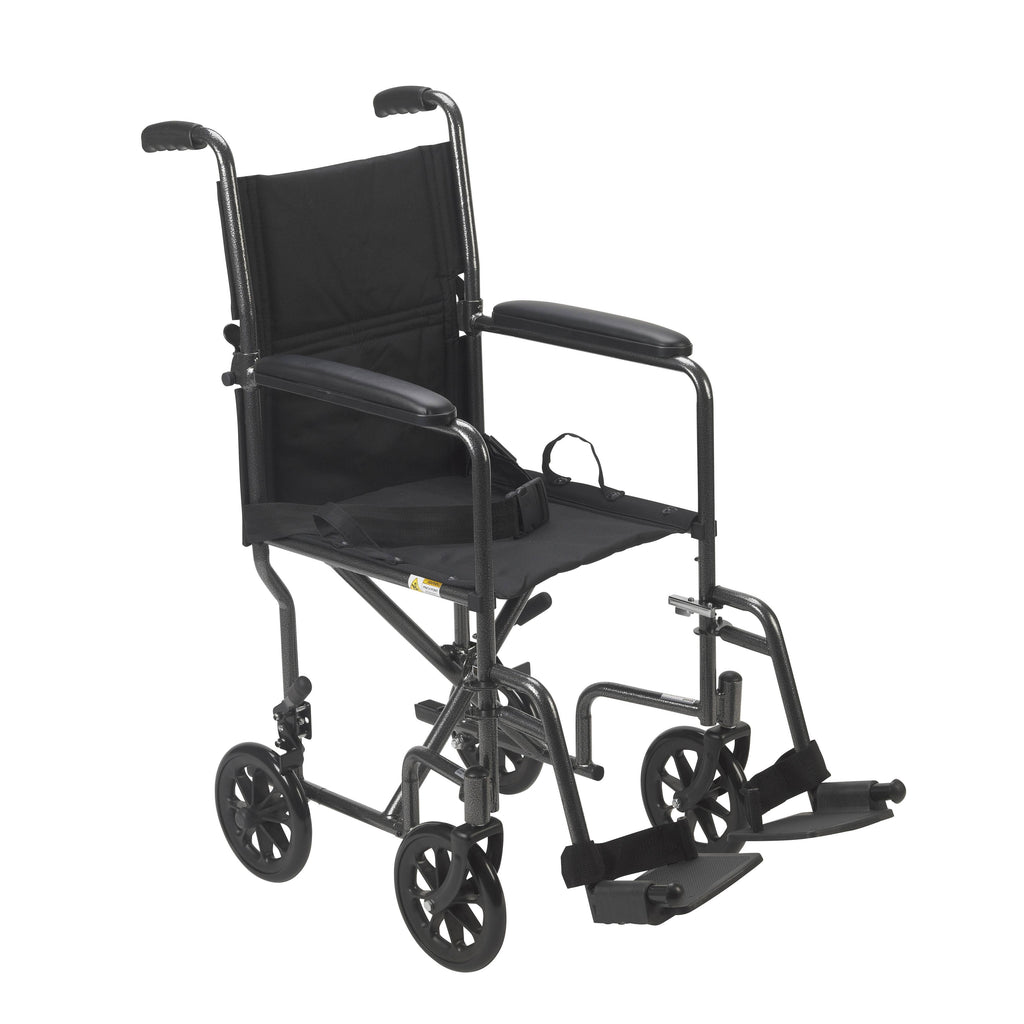 Lightweight Steel Transport Wheelchair Fixed Full Arms 19x22 Seat Y46211