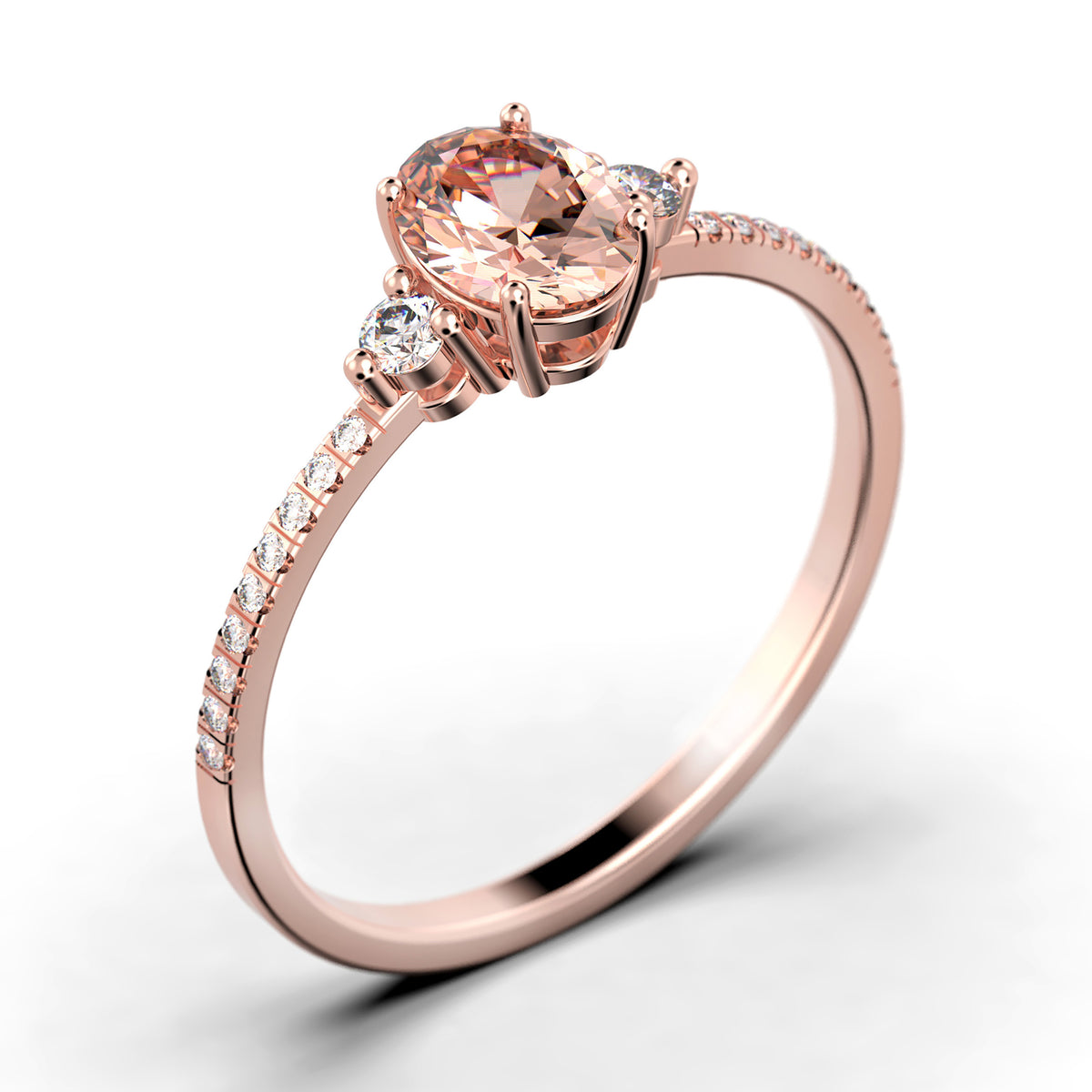 Oval Cut Morganite And Diamond Moissanite Engagement Ring in 10k Solid Rose Gold O166