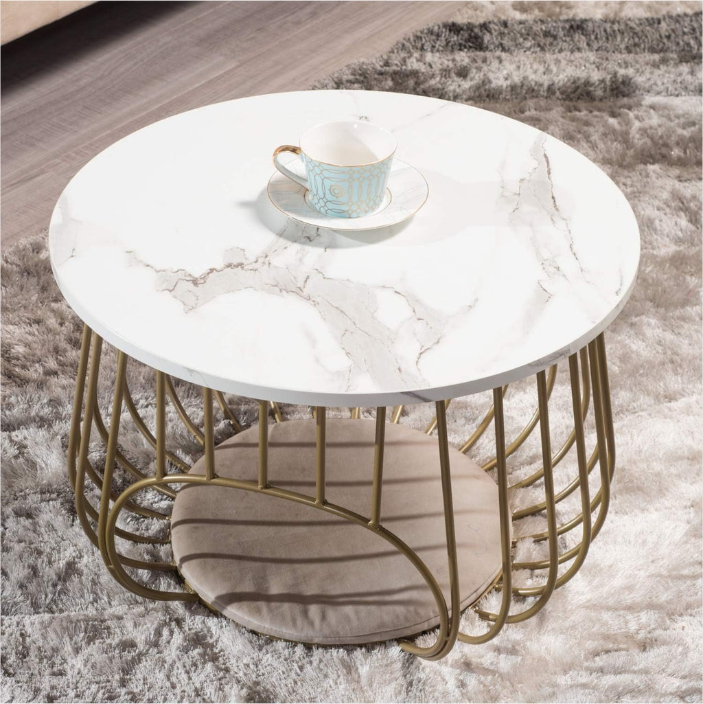 White Marble Texture MDF Round Coffee Table G21159