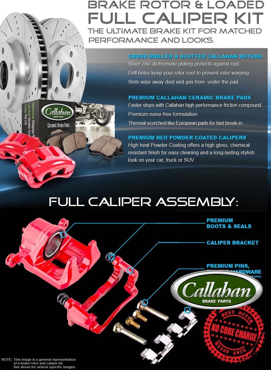 Powder Coated Red Calipers Rotors Ceramic Pads Performance Kit D68053