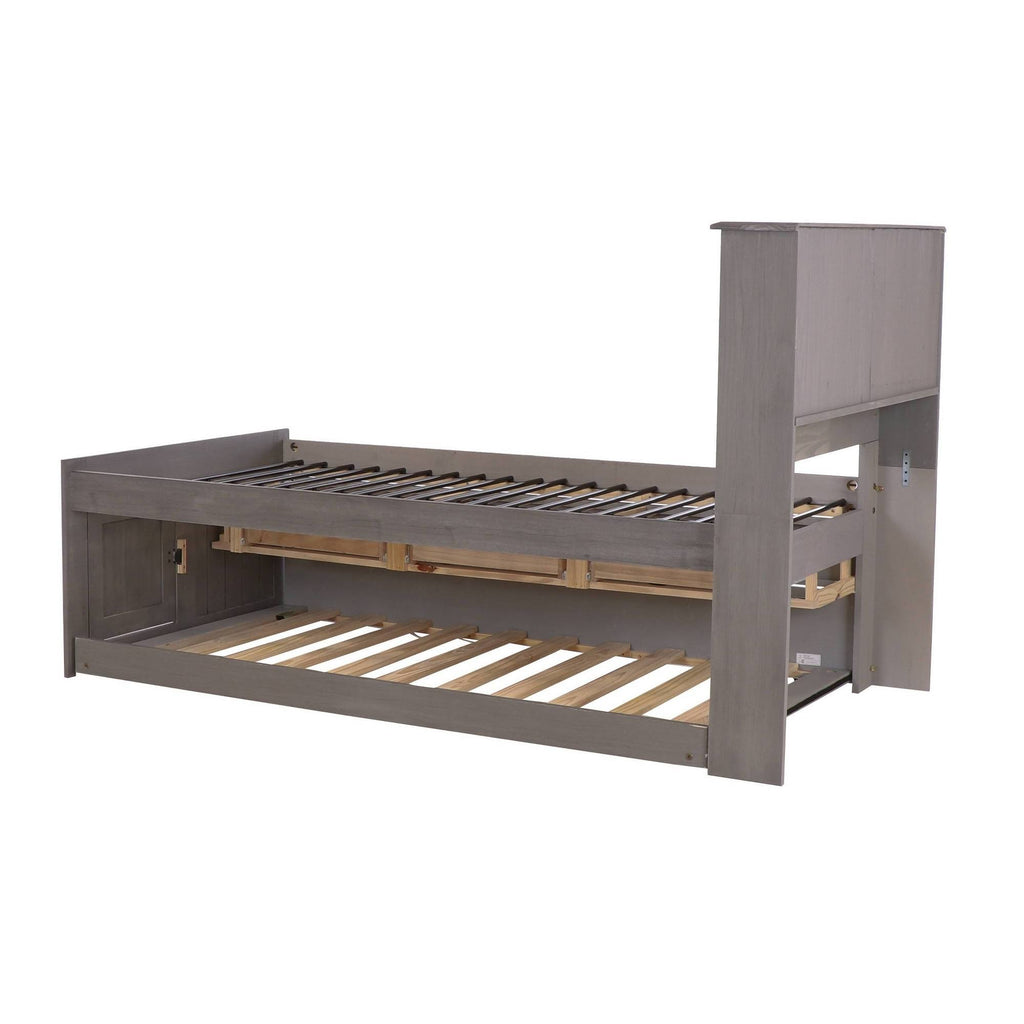 Charcoal Twin Bookcase Bed with 3 Drawers and Trundle T6313
