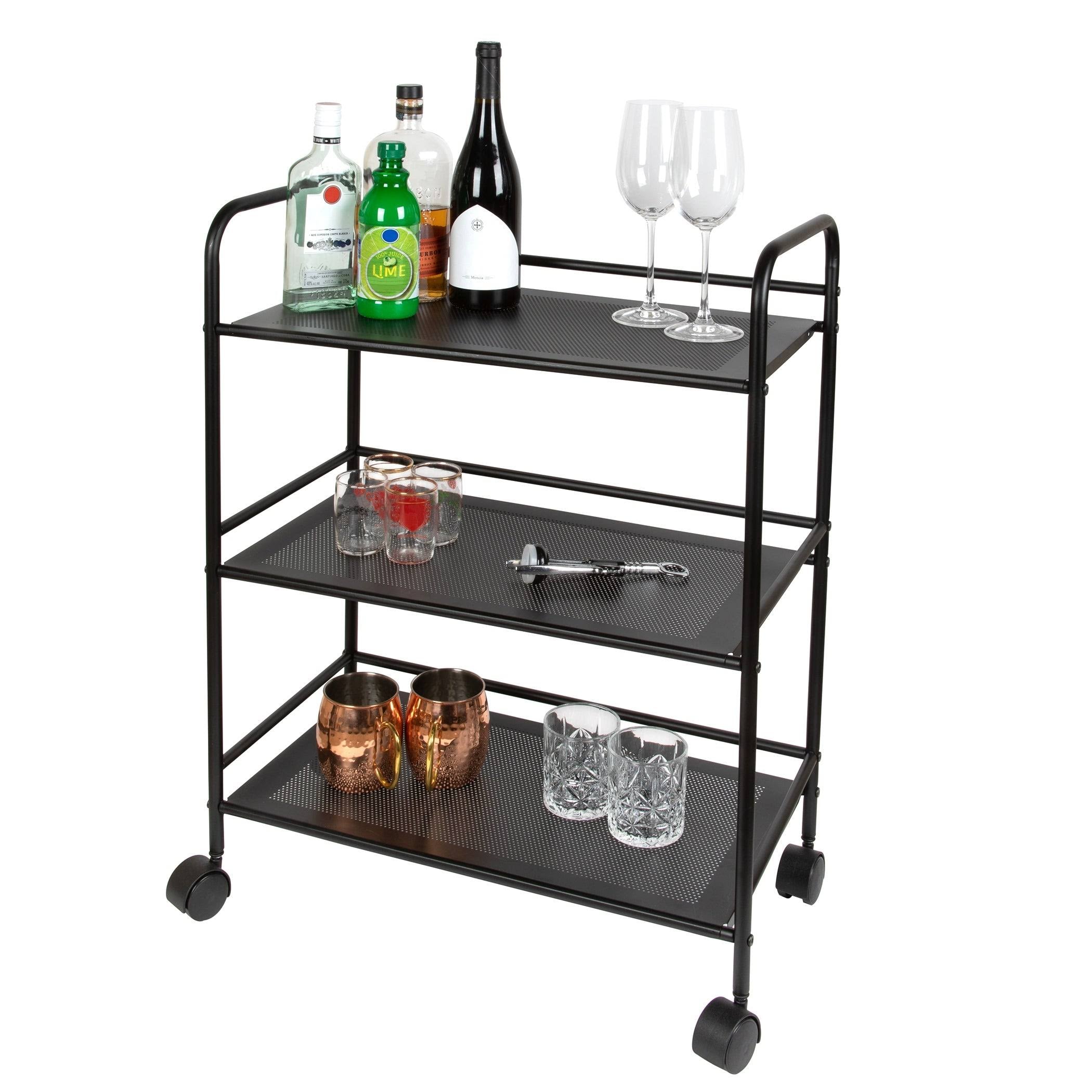 3 Tier Metal Cart with Wheels, Black J3044