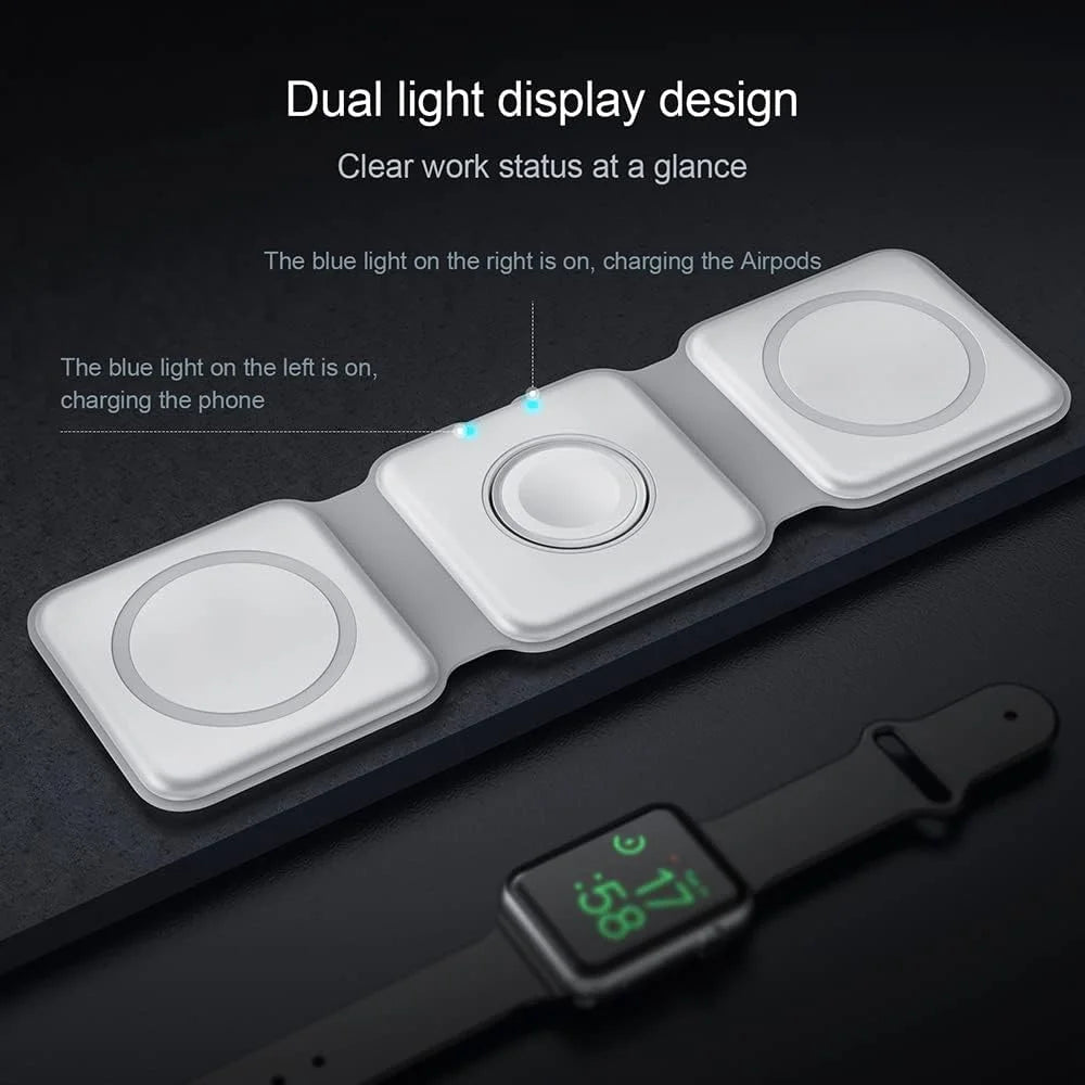 3 in 1 Magnetic Wireless Charging Stand with Cable for iPhone AirPods iWatch Android, White U7187