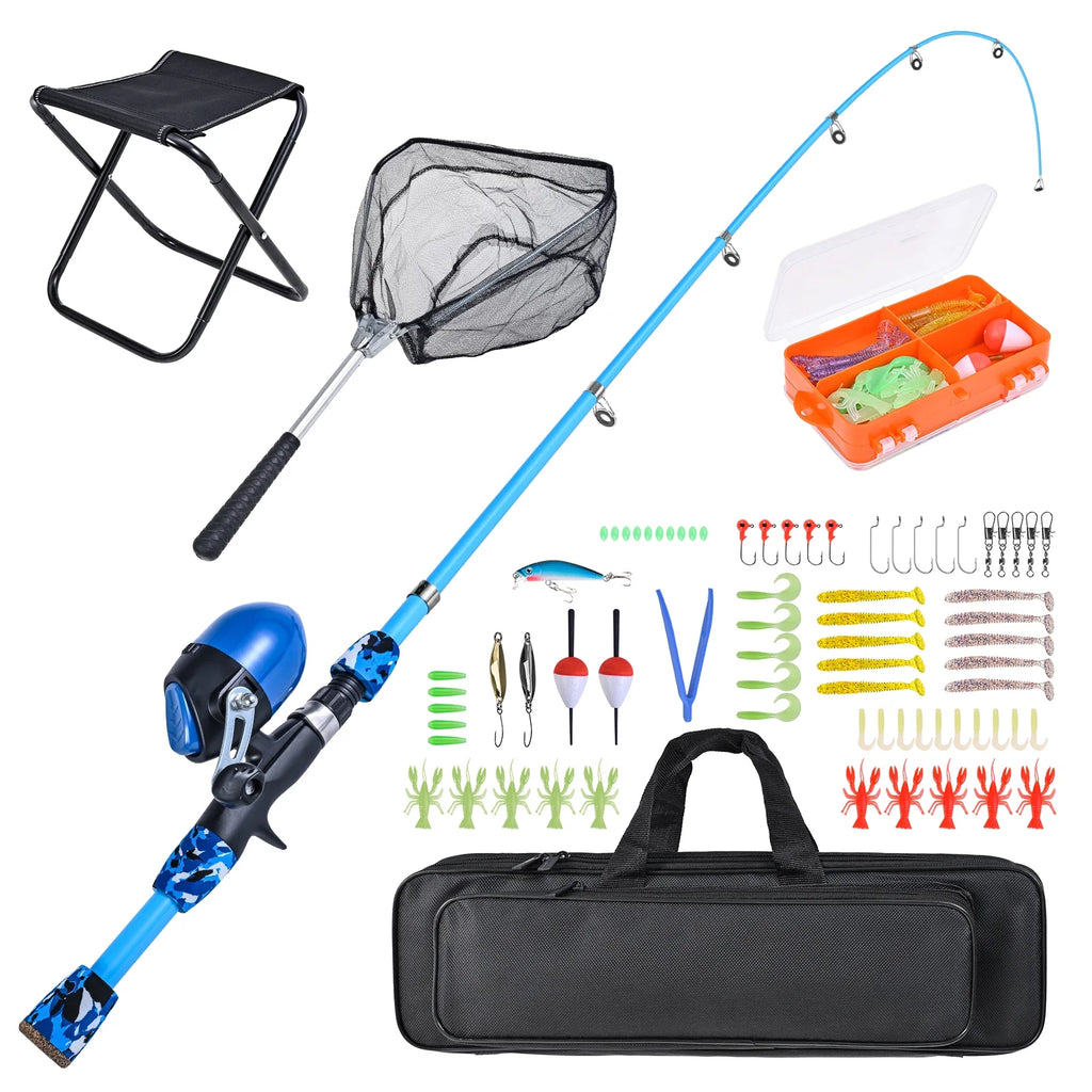 Kids Fishing Rod and Reel Combo with Collapsible Stool and Tackle Box D808