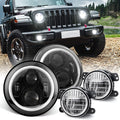 7 inch LED Headlight Round with DRL & Amber Turn Signal + 4 Inch LED Fog Lights N164