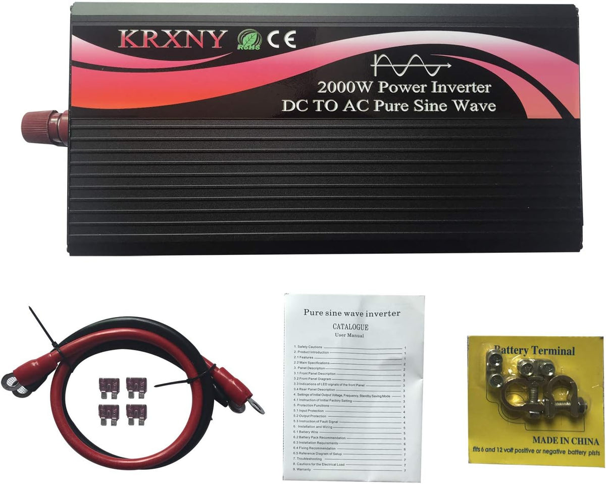 2000W Pure Sine Wave Power Inverter 12V DC to 110V 120V AC 60HZ with LED Display D726