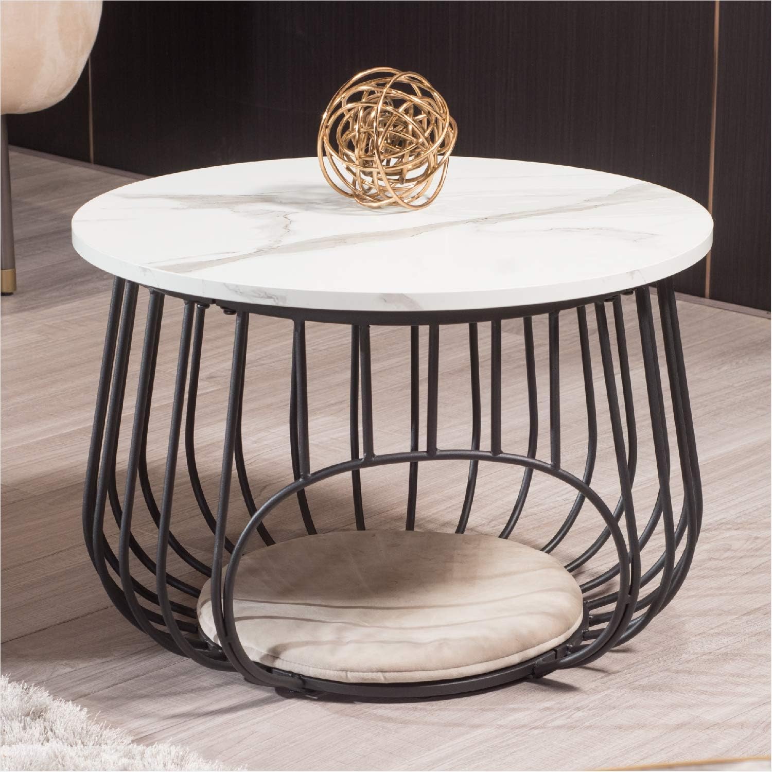 White Marble Texture MDF Round Coffee Table G21159