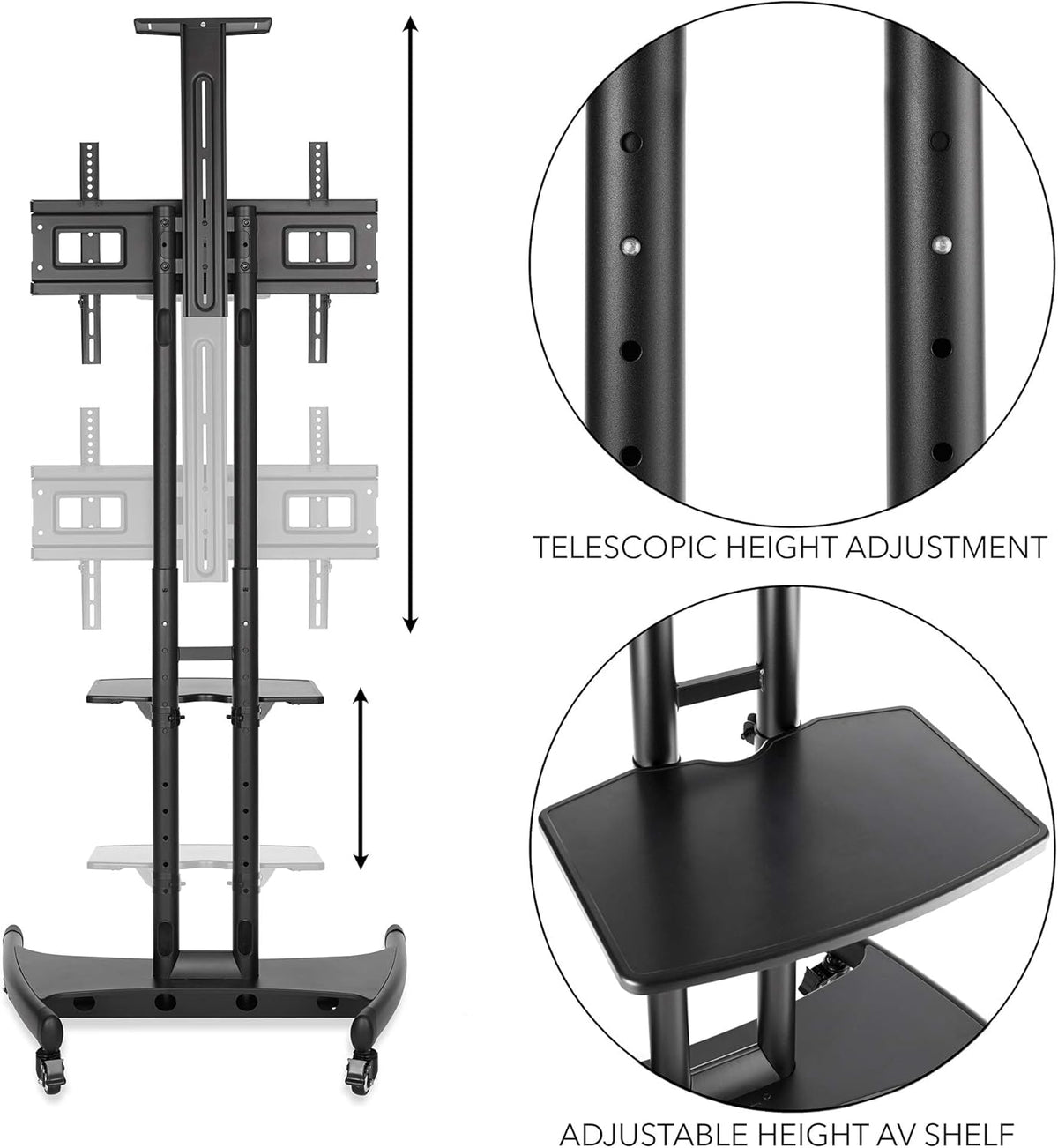 Rolling TV Cart Mobile TV Stand for 40-65 inch Flat Screen T712